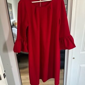 Nina Leonard Vibrant Red Long Sleeve Dress